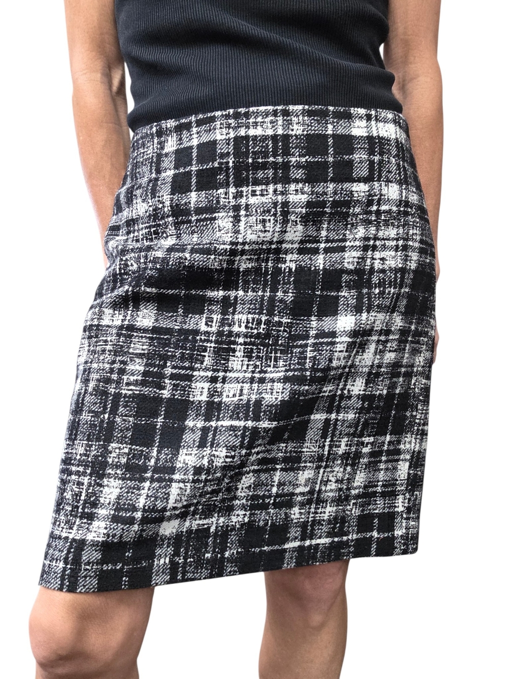 Ann Taylor Black White Plaid Wool Blend Mini Skirt 4